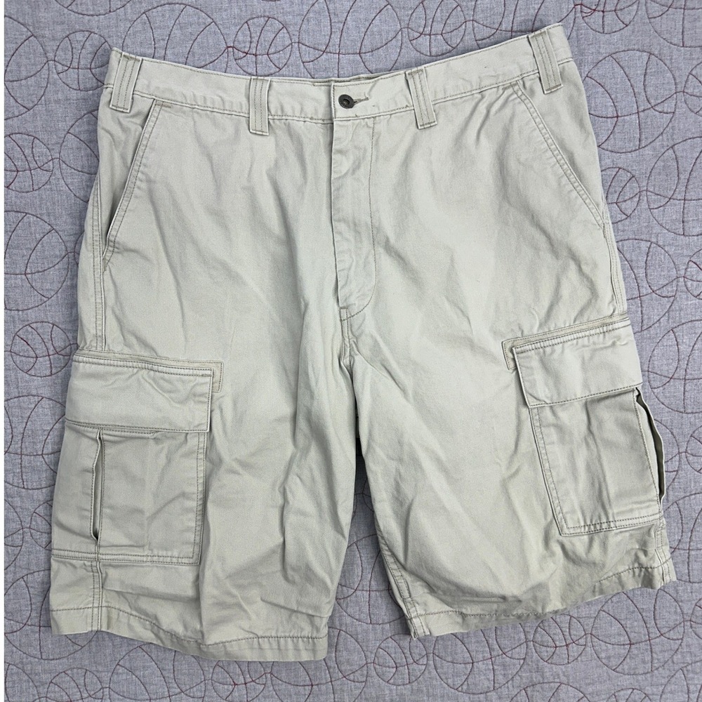 VTG Y2K Levi Strauss Wide Baggy Cargo Shorts Khaki Tan Cotton Relaxed / Mens 38